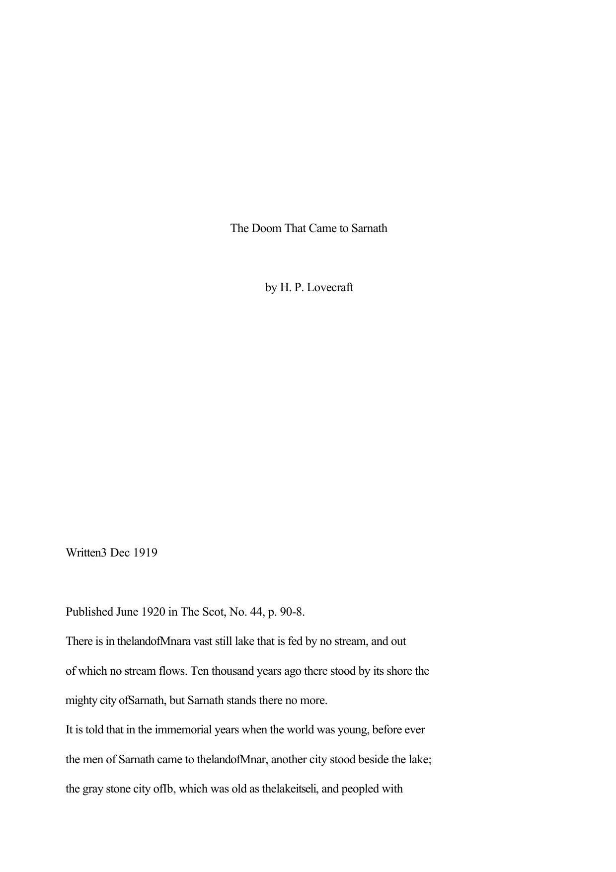 The Doom That Came to Sarnath